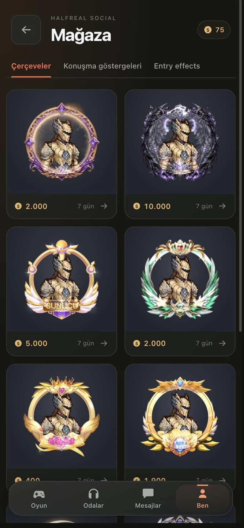 Shop: avatar frames