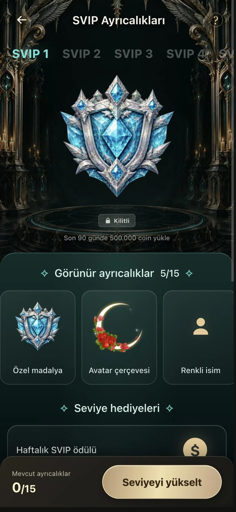 SVIP perks screen